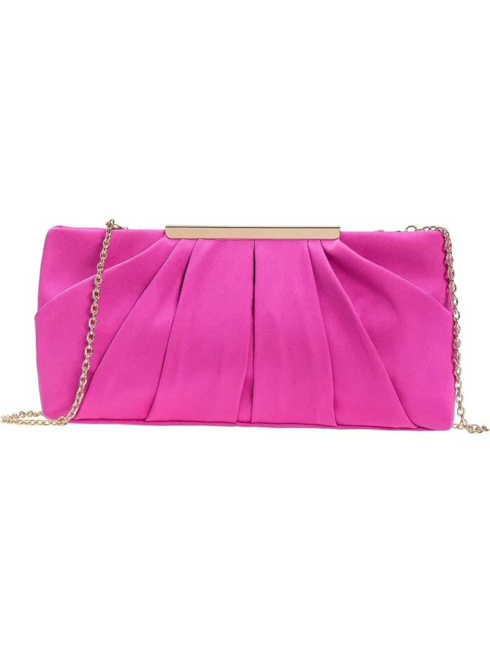 👜Women's Hot Pink Pleated Satin Elegant Evening Clutch Formal Wedding Purse